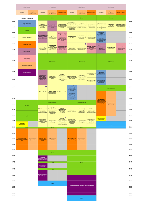 Übesichtsplan der Programmpunkte am Tierrechtskongress 2025